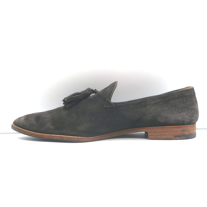 Giorgio Armani Tassel Loafers Dark Gray Perforated Suede Size 9