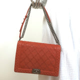 Chanel 2014 Paris-Dallas XL Boy Bag Orange Whipstitch Leather
