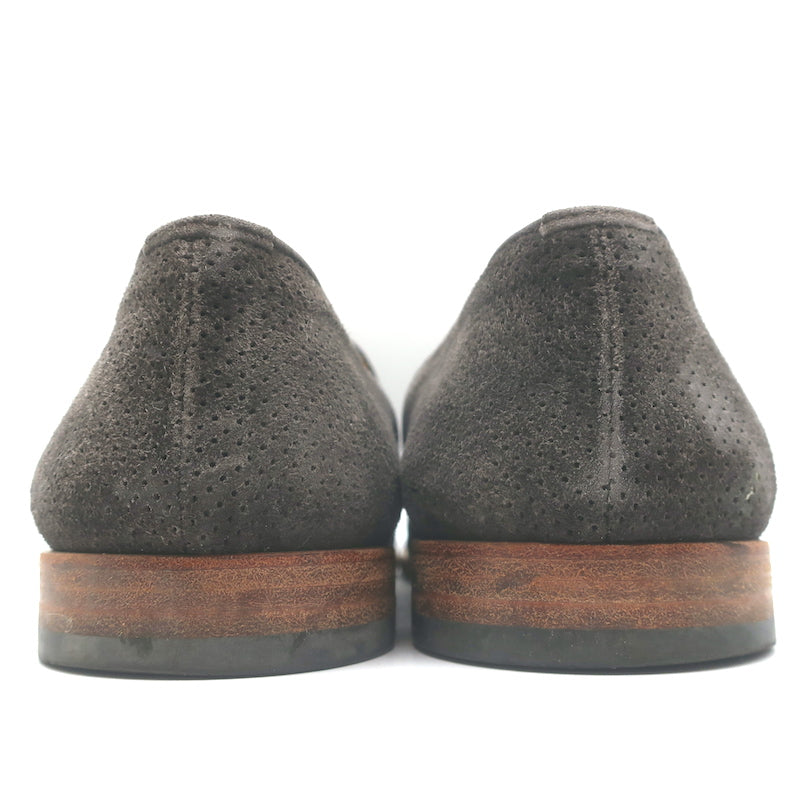 Giorgio Armani Tassel Loafers Dark Gray Perforated Suede Size 9