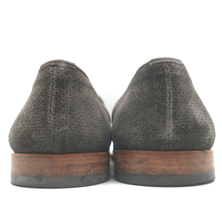 Giorgio Armani Tassel Loafers Dark Gray Perforated Suede Size 9