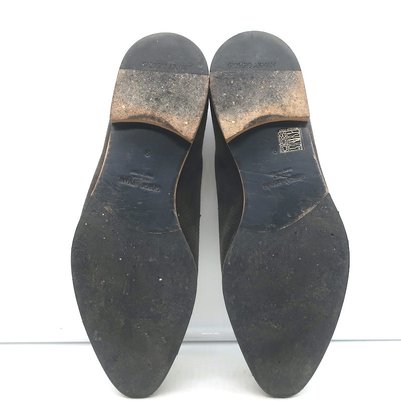 Giorgio Armani Tassel Loafers Dark Gray Perforated Suede Size 9