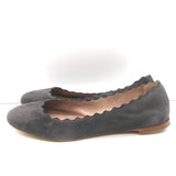Chloe Lauren Scalloped Ballet Flats Dark Gray Suede Size 36.5 NEW