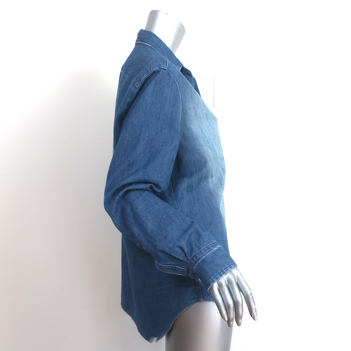 Frank &amp; Eileen Eileen Button Up Shirt Distressed Vintage Wash Denim Size Medium