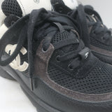 Chanel 10B CC low-top sneakers in black mesh and leather, authentic pre-owned luxury with gentle wear, size 36