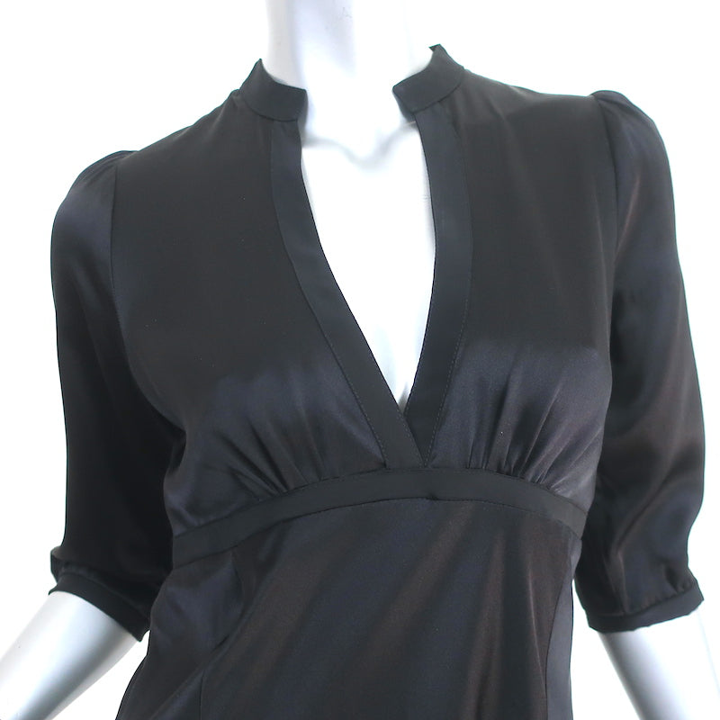 Graham &amp; Spencer V-Neck Dress Black Silk Satin Size Petite