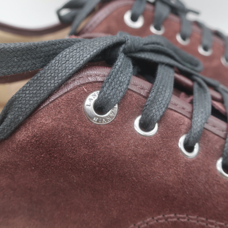 Lanvin Cap Toe Low Top Sneakers Burgundy Suede &amp; Black Patent Leather Size 10
