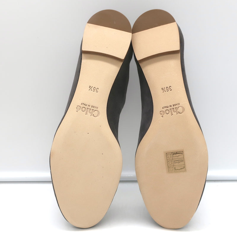 Chloe Lauren Scalloped Ballet Flats Dark Gray Suede Size 36.5 NEW
