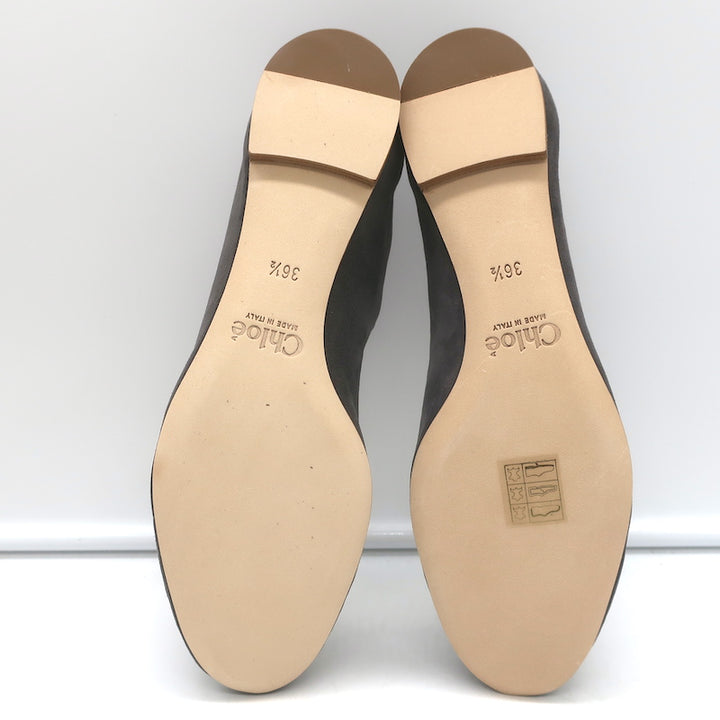 Chloe Lauren Scalloped Ballet Flats Dark Gray Suede Size 36.5 NEW