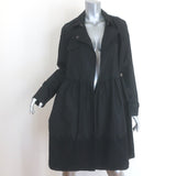 Valentino Lace-Trim Taffeta Belted Flared Trench Coat Black Silk-Blend Size 8