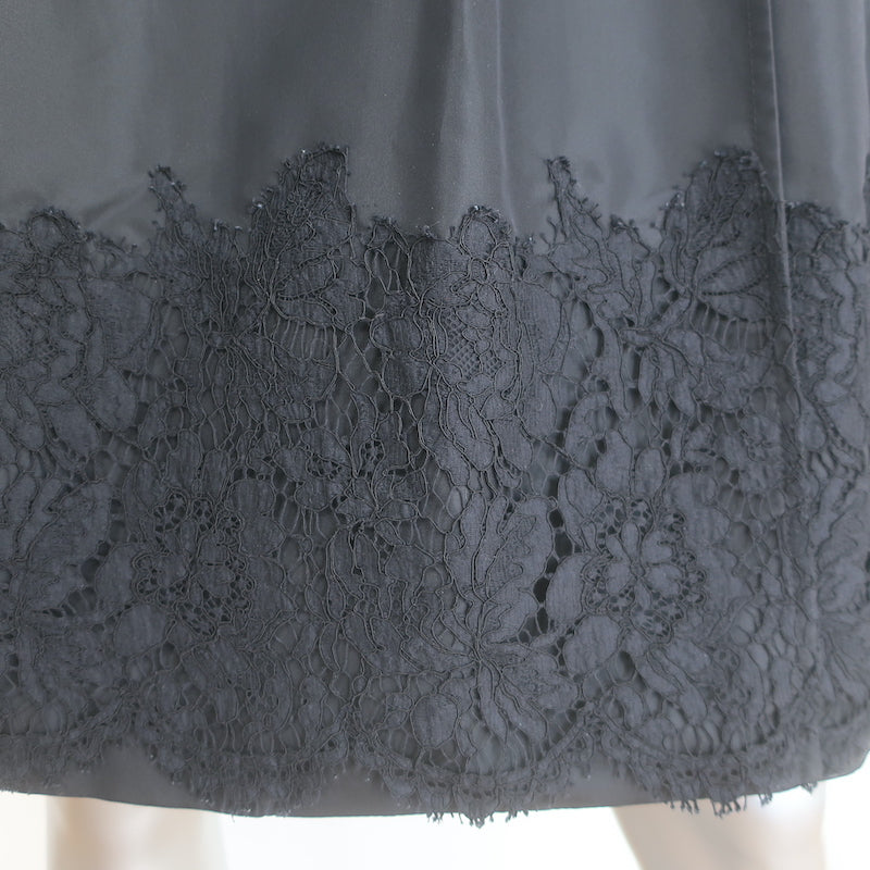 Valentino Lace-Trim Taffeta Belted Flared Trench Coat Black Silk-Blend Size 8