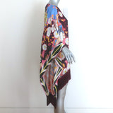 Etro Fringed Poncho Tunic Dress Multicolor Floral Print Satin One Size