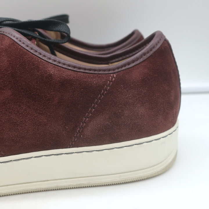 Lanvin Cap Toe Low Top Sneakers Burgundy Suede &amp; Black Patent Leather Size 10