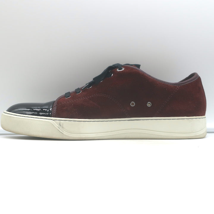 Lanvin Cap Toe Low Top Sneakers Burgundy Suede &amp; Black Patent Leather Size 10