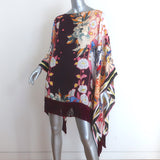 Etro Fringed Poncho Tunic Dress Multicolor Floral Print Satin One Size
