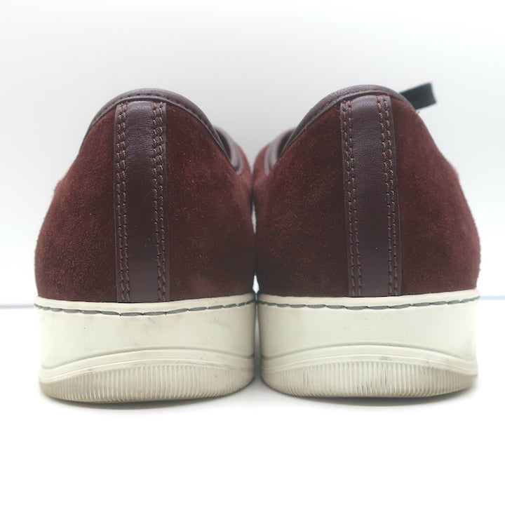 Lanvin Cap Toe Low Top Sneakers Burgundy Suede &amp; Black Patent Leather Size 10
