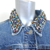 Maje Bianca Embellished-Collar Jean Jacket Blue Denim Size 36