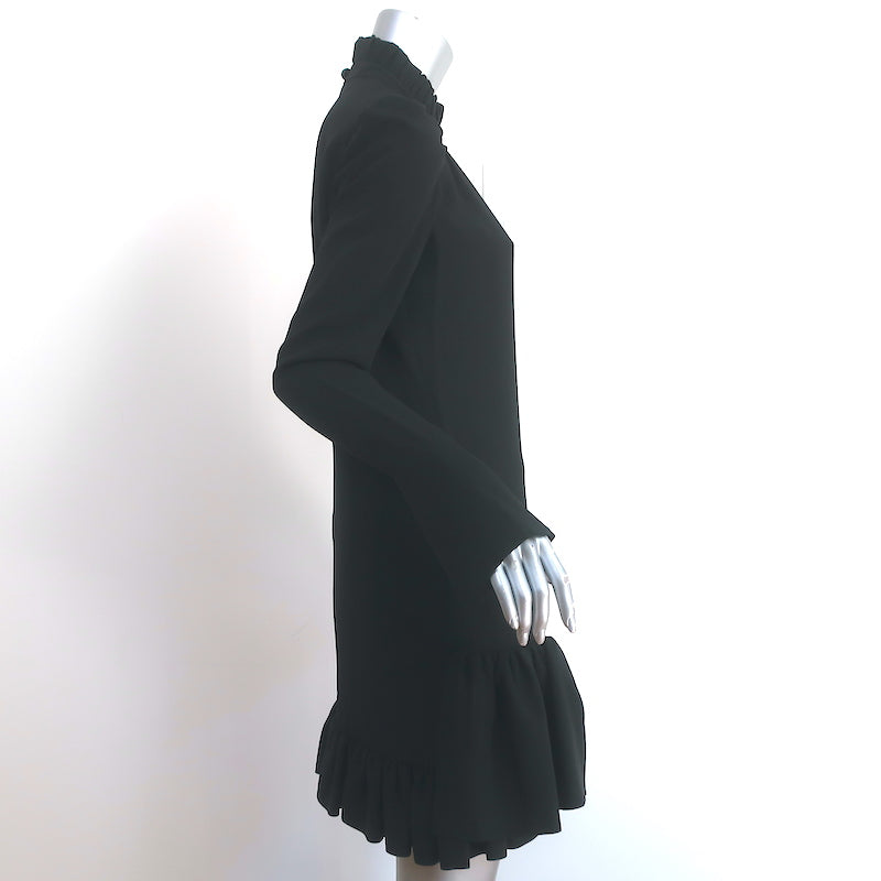 Paco Rabanne Ruffle Mini Dress Black Crepe Size 36