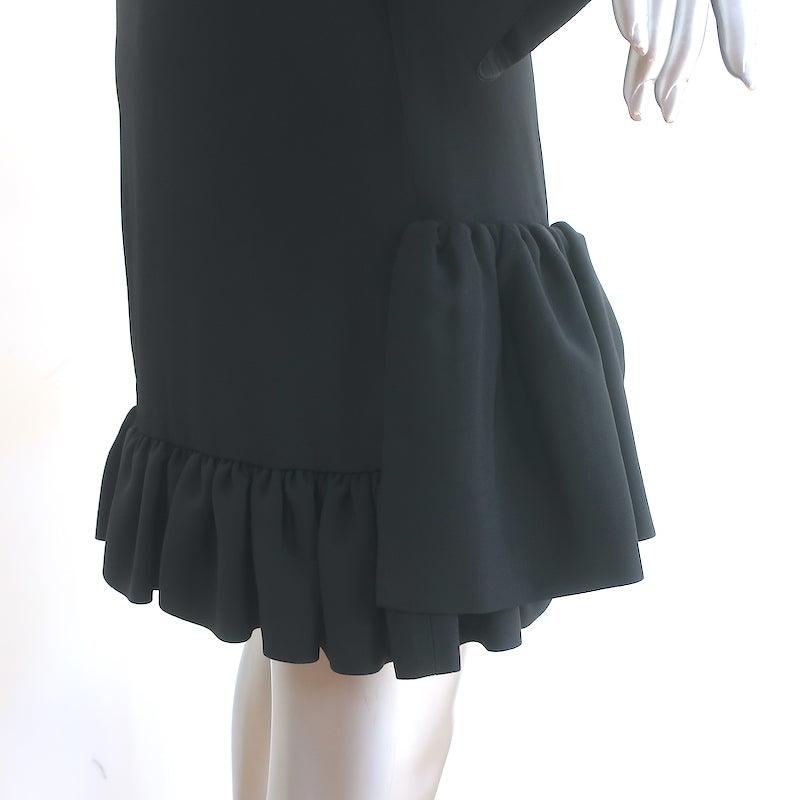 Paco Rabanne Ruffle Mini Dress Black Crepe Size 36