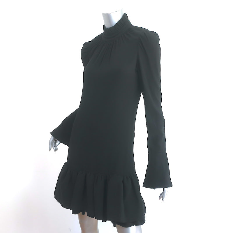 Paco Rabanne Ruffle Mini Dress Black Crepe Size 36