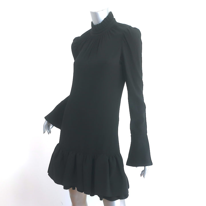 Paco Rabanne Ruffle Mini Dress Black Crepe Size 36