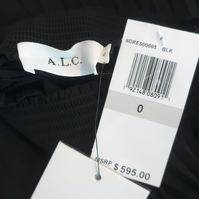 A.L.C. Renzo Sleeveless Pleated Midi Dress Black Size 0 NEW