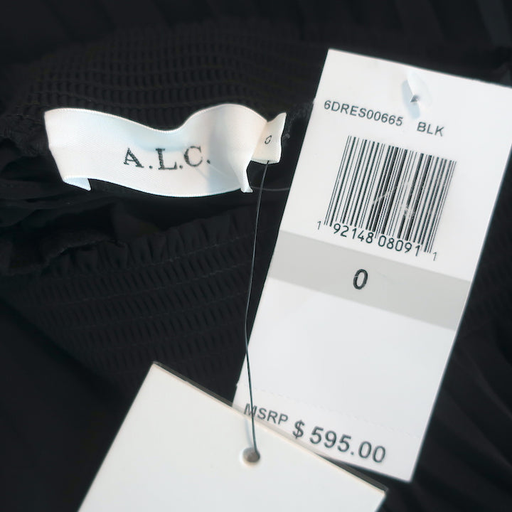 A.L.C. Renzo Sleeveless Pleated Midi Dress Black Size 0 NEW