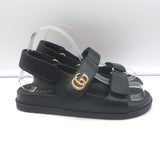 Gucci Moritz GG dad sandals — black leather, size 36; pre-owned (new without tags), authentic luxury