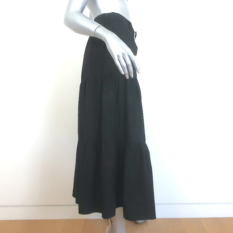 Solid &amp; Striped Belted Tiered Midi Skirt Black Cotton Size Extra Small