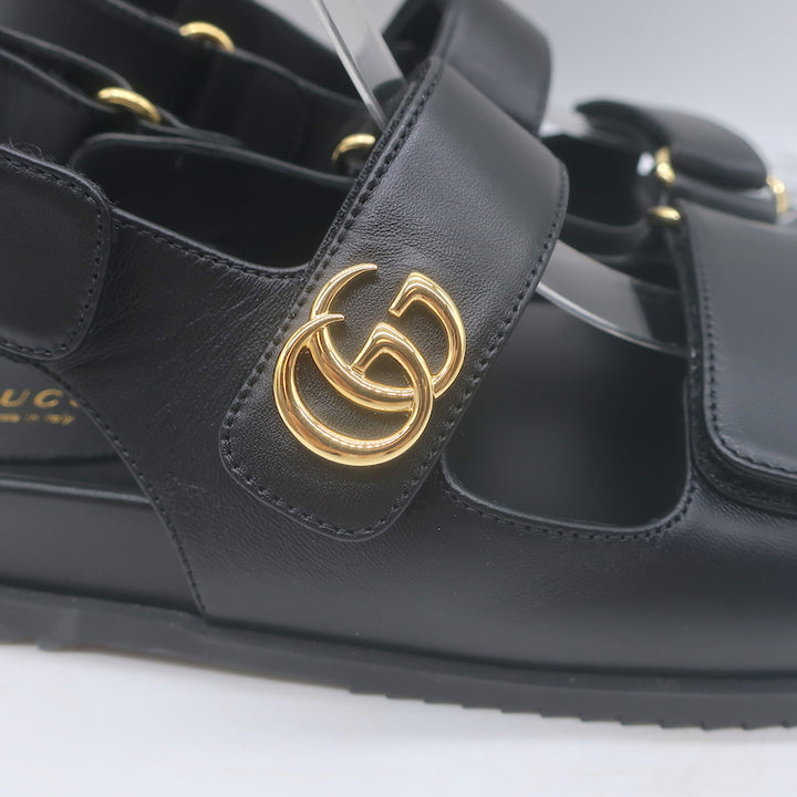 Gucci Moritz GG Dad sandals in black leather, authentic pre-owned luxury women&