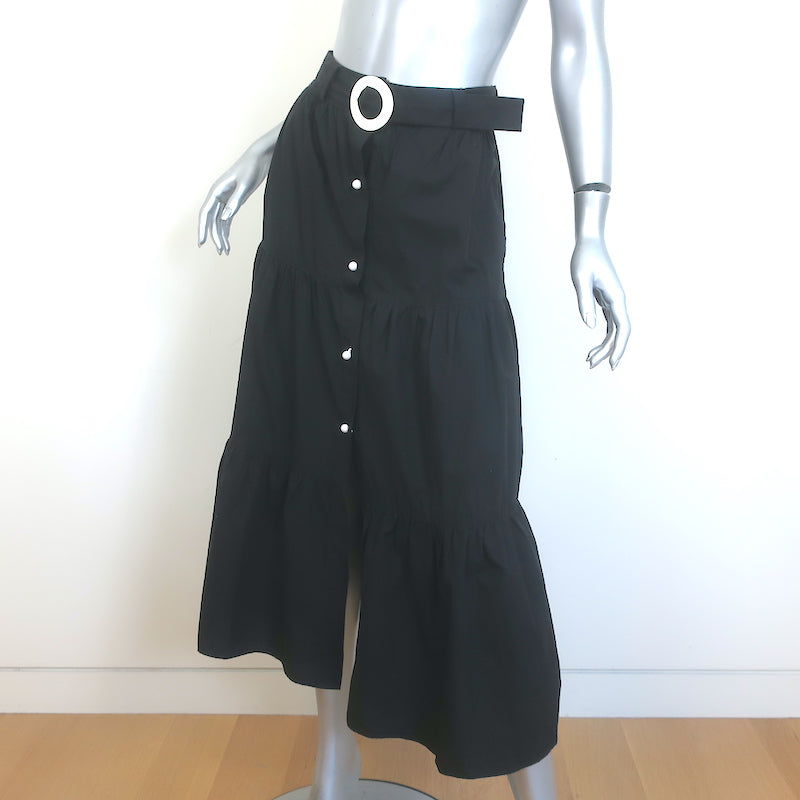 Solid &amp; Striped Belted Tiered Midi Skirt Black Cotton Size Extra Small
