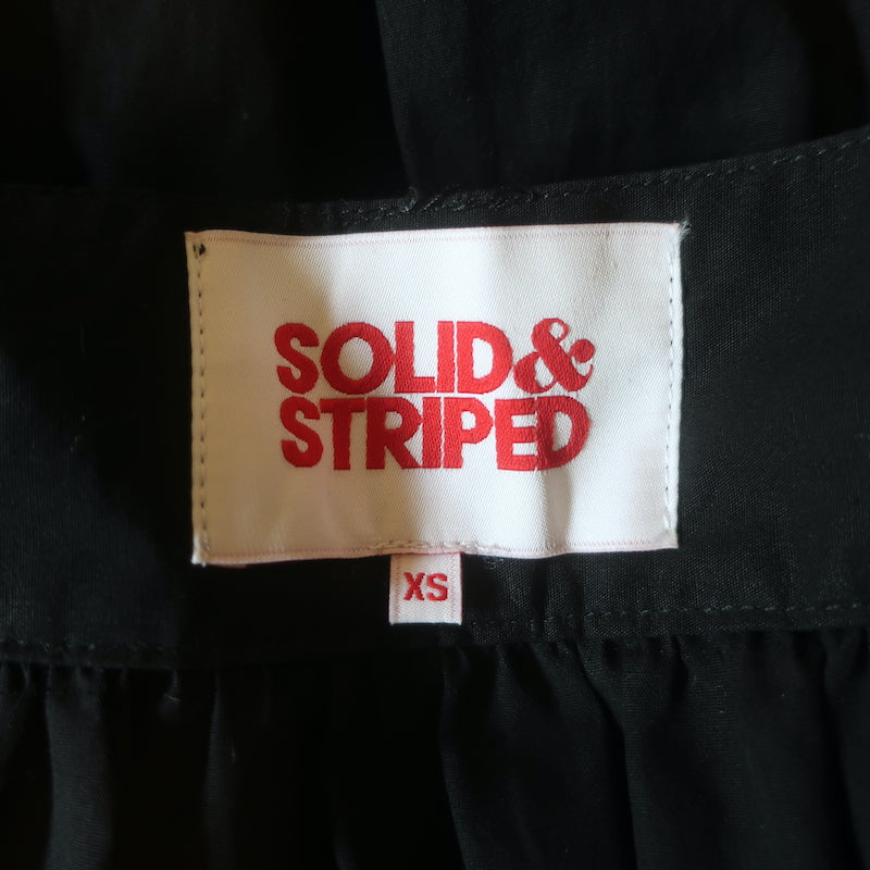 Solid &amp; Striped Belted Tiered Midi Skirt Black Cotton Size Extra Small
