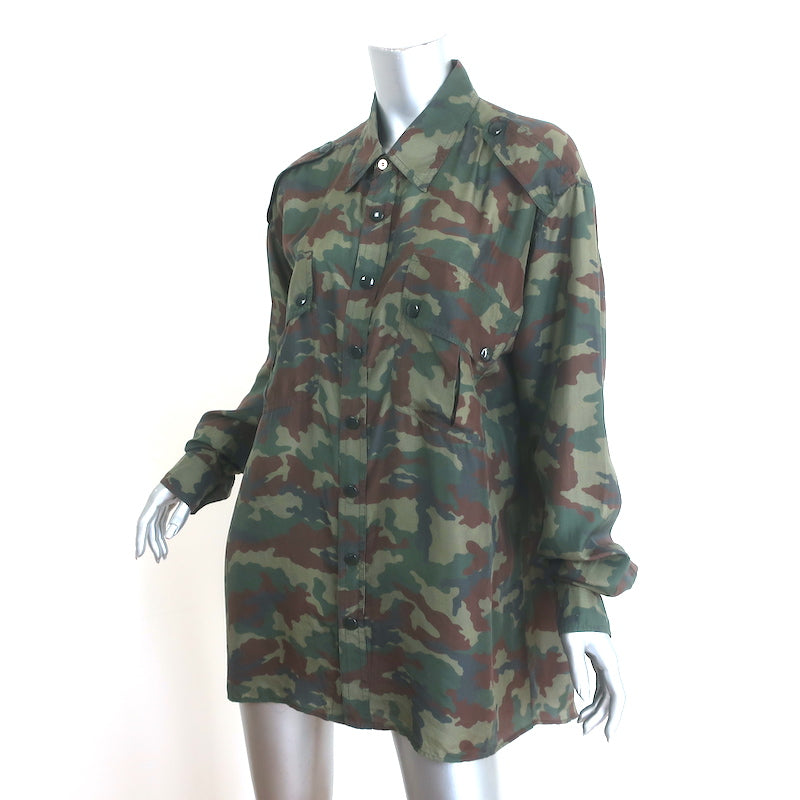 Faith Connexion Camouflage Print Shirt Army Green Size Medium Long Sleeve Blouse