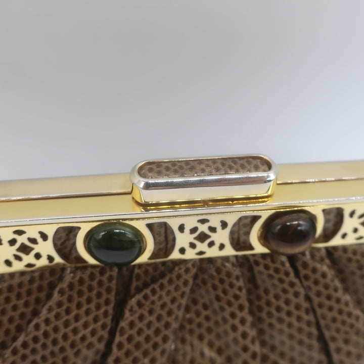 Vintage Judith Leiber Jeweled Lizard Skin Mini Chain Strap Bag Brown