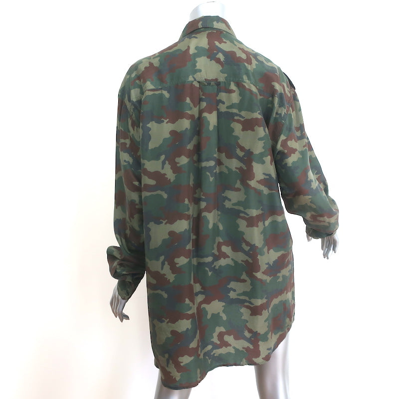 Faith Connexion Camouflage Print Shirt Army Green Size Medium Long Sleeve Blouse