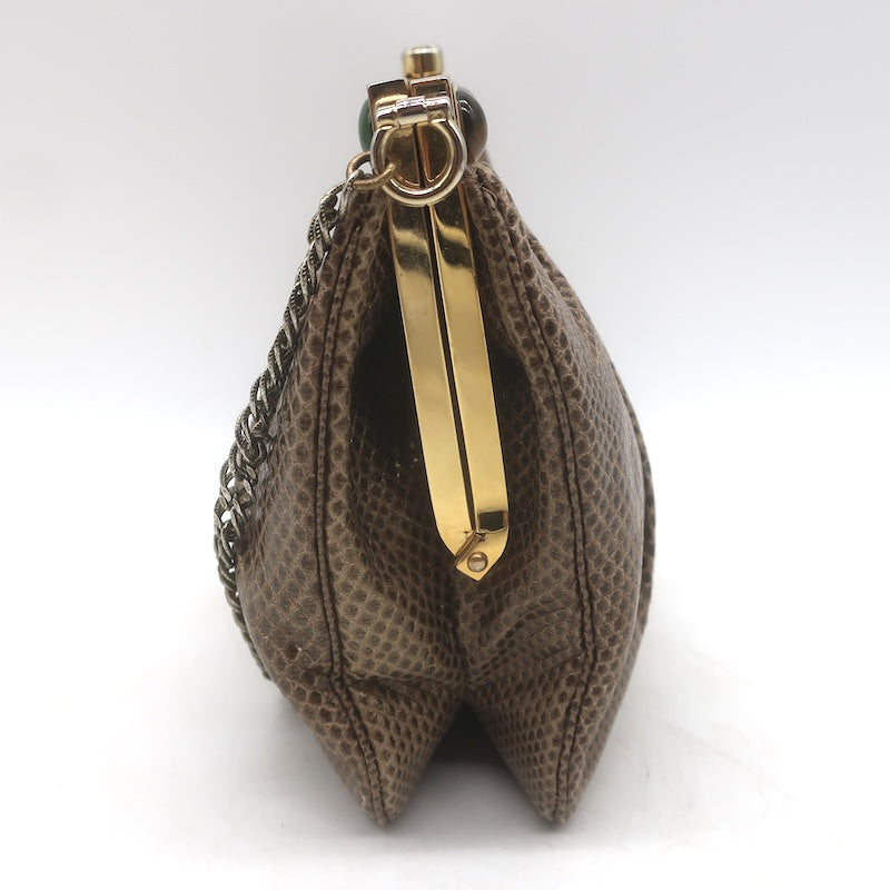 Vintage Judith Leiber Jeweled Lizard Skin Mini Chain Strap Bag Brown