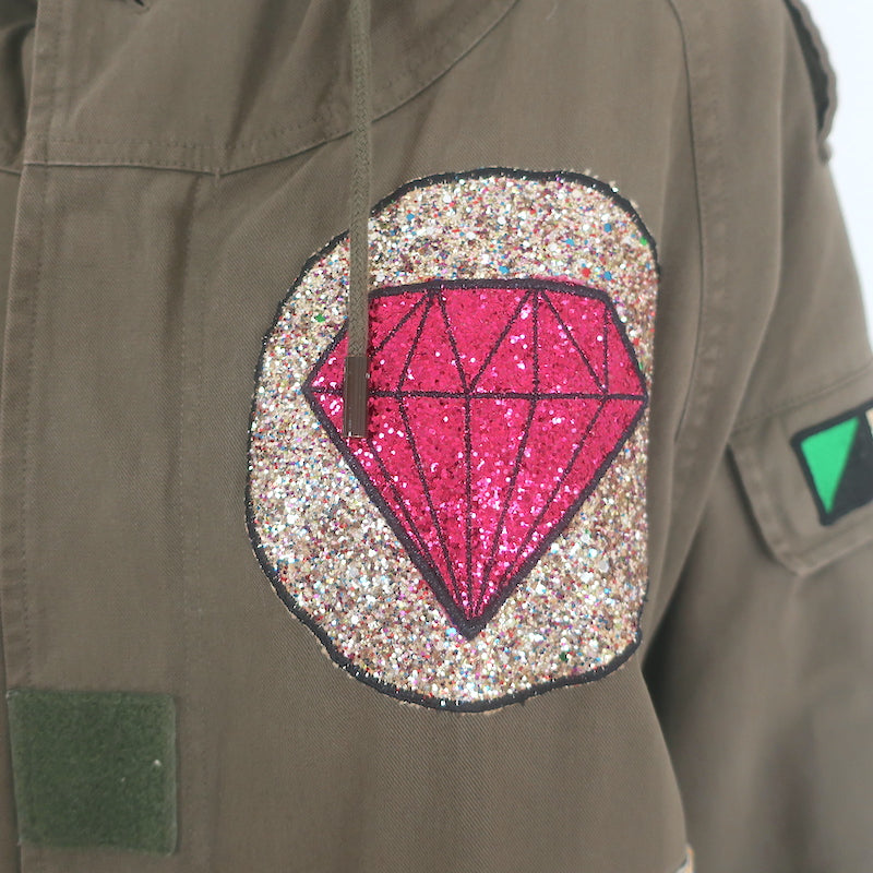Saint Laurent Glitter Patch Military Parka Jacket Army Green Size 36