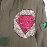 Saint Laurent Glitter Patch Military Parka Jacket Army Green Size 36