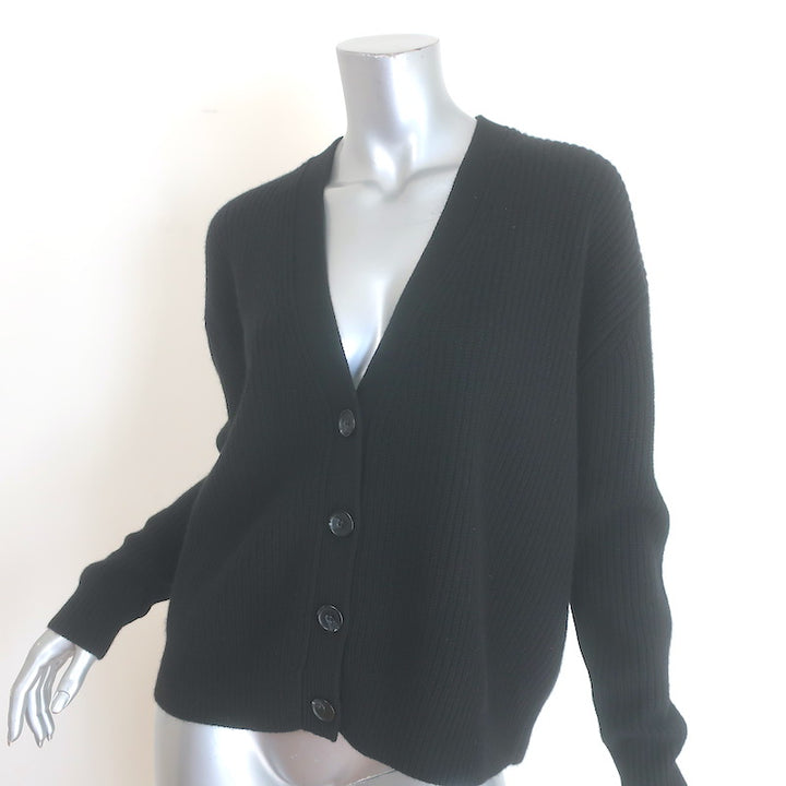 Jenni Kayne Cropped Cashmere Cocoon Cardigan Black Ribbed Knit Size Extra Small