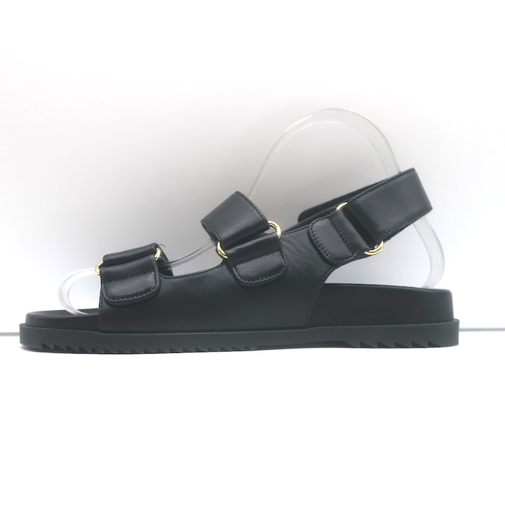Gucci Moritz GG dad sandals in black leather, authentic pre-owned women&