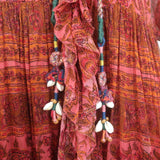 Zimmermann Edie Belted Maxi Dress Red Paisley Print Ruffled Silk Chiffon Size 0