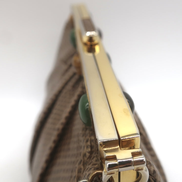 Vintage Judith Leiber Jeweled Lizard Skin Mini Chain Strap Bag Brown