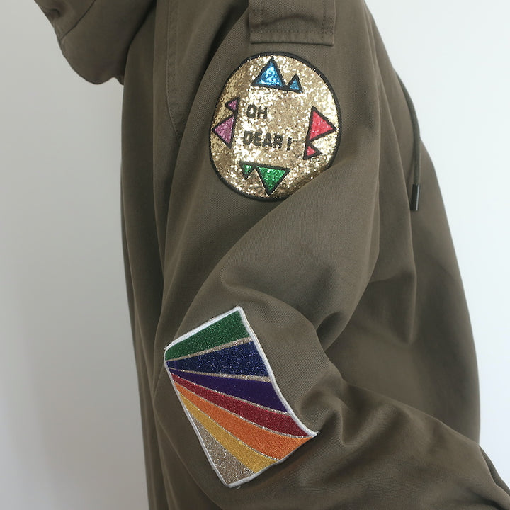 Saint Laurent Glitter Patch Military Parka Jacket Army Green Size 36