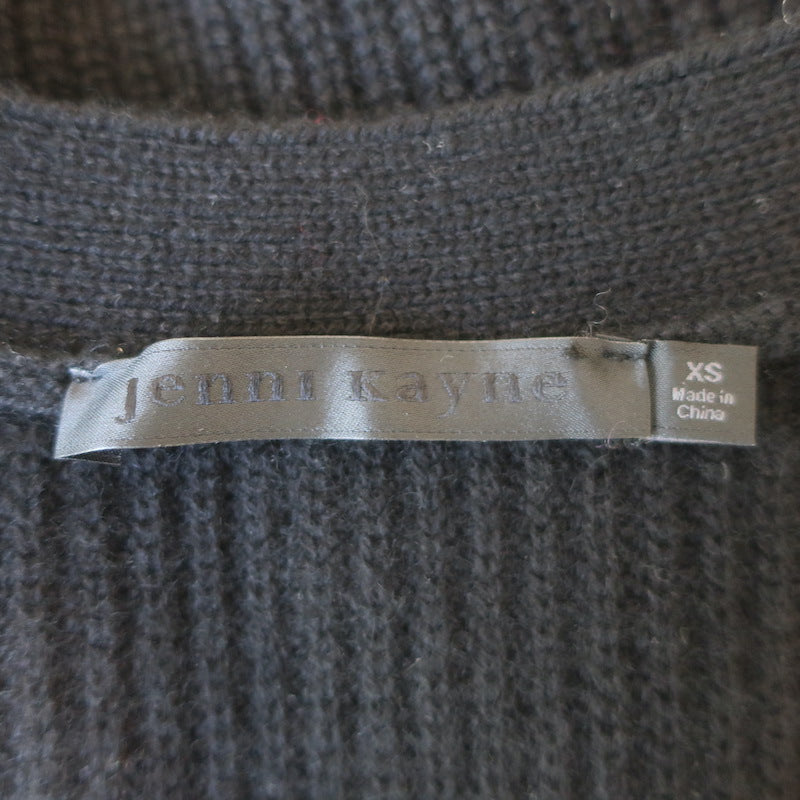 Jenni Kayne Cropped Cashmere Cocoon Cardigan Black Ribbed Knit Size Extra Small