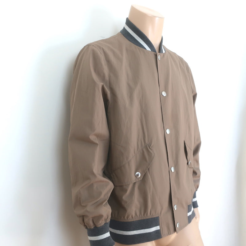 Brunello Cucinelli Contrast-Ribbed Bomber Jacket Tan Cotton Size 52