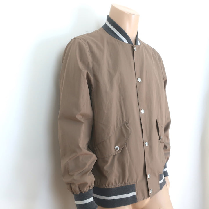 Brunello Cucinelli Contrast-Ribbed Bomber Jacket Tan Cotton Size 52