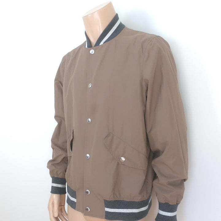 Brunello Cucinelli Contrast-Ribbed Bomber Jacket Tan Cotton Size 52