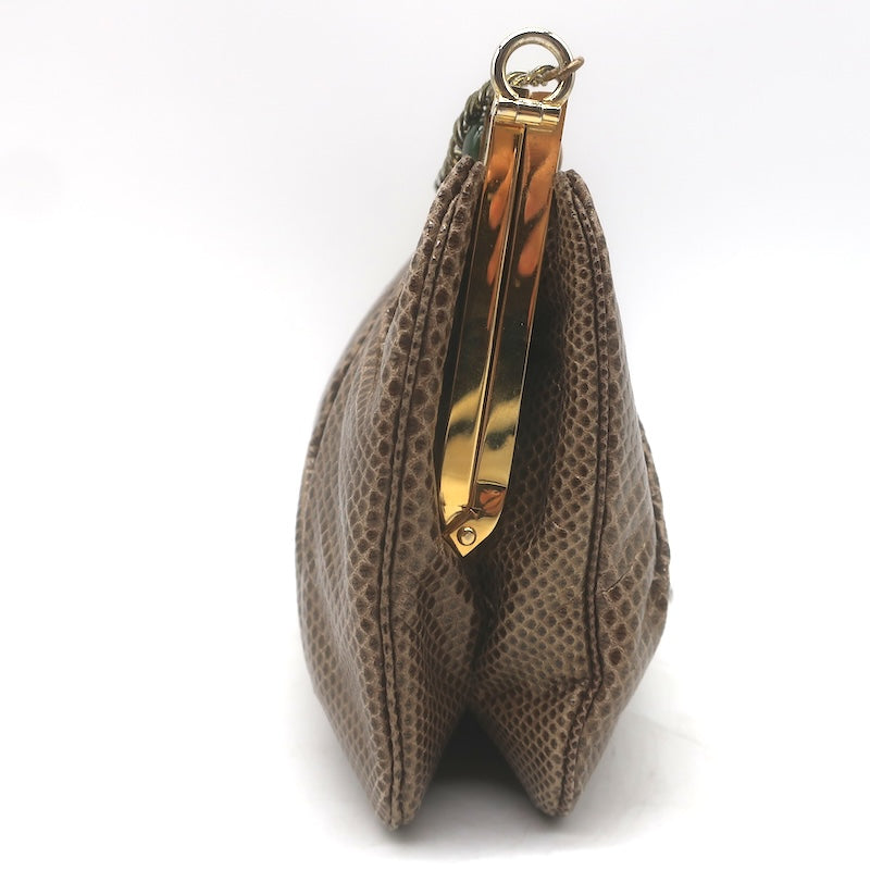 Vintage Judith Leiber Jeweled Lizard Skin Mini Chain Strap Bag Brown