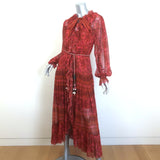 Zimmermann Edie Belted Maxi Dress Red Paisley Print Ruffled Silk Chiffon Size 0