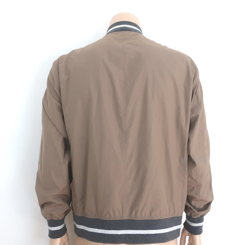 Brunello Cucinelli Contrast-Ribbed Bomber Jacket Tan Cotton Size 52