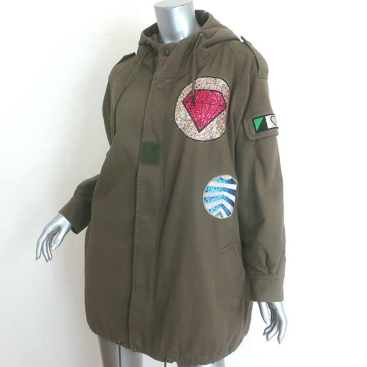 Saint Laurent Glitter Patch Military Parka Jacket Army Green Size 36